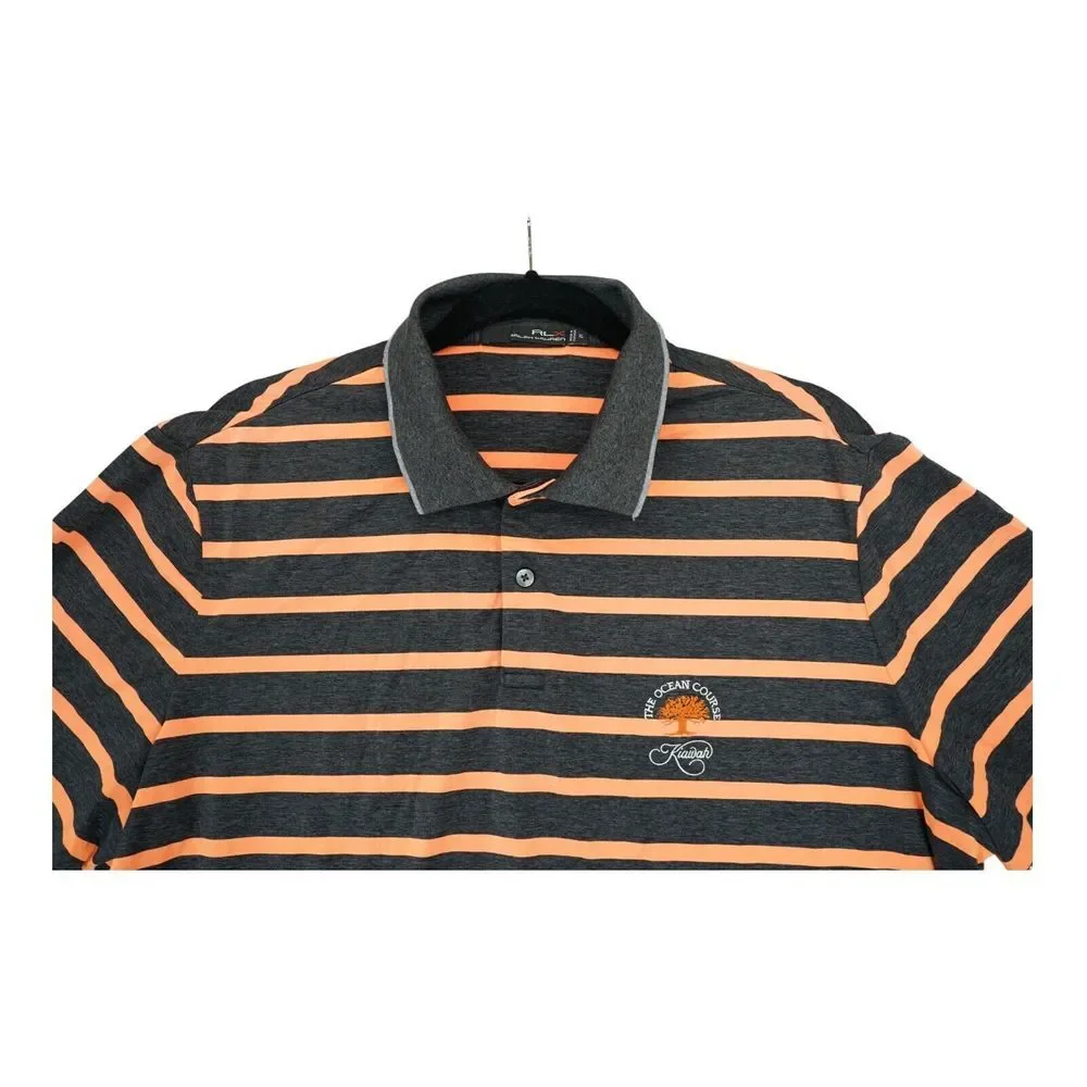 RLX Ralph Lauren Polo Shirt Mens XL Gray Orange Striped‎ Short Sleeves Golf